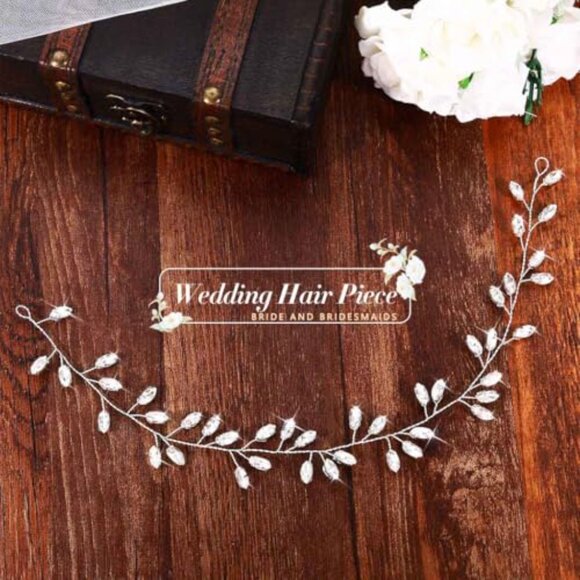 Silver Rhinestone Hair Vine Crystal Bridal Accessory Elegant Adjustable Wedding - Picture 3 of 7